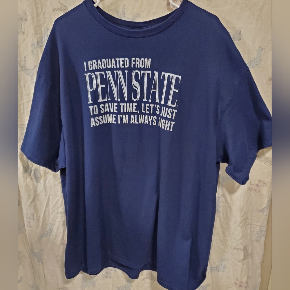 Vintage 90s Y2K Penn State Graduate Funny T-shirt Adult 2XL Cotton Navy Blue